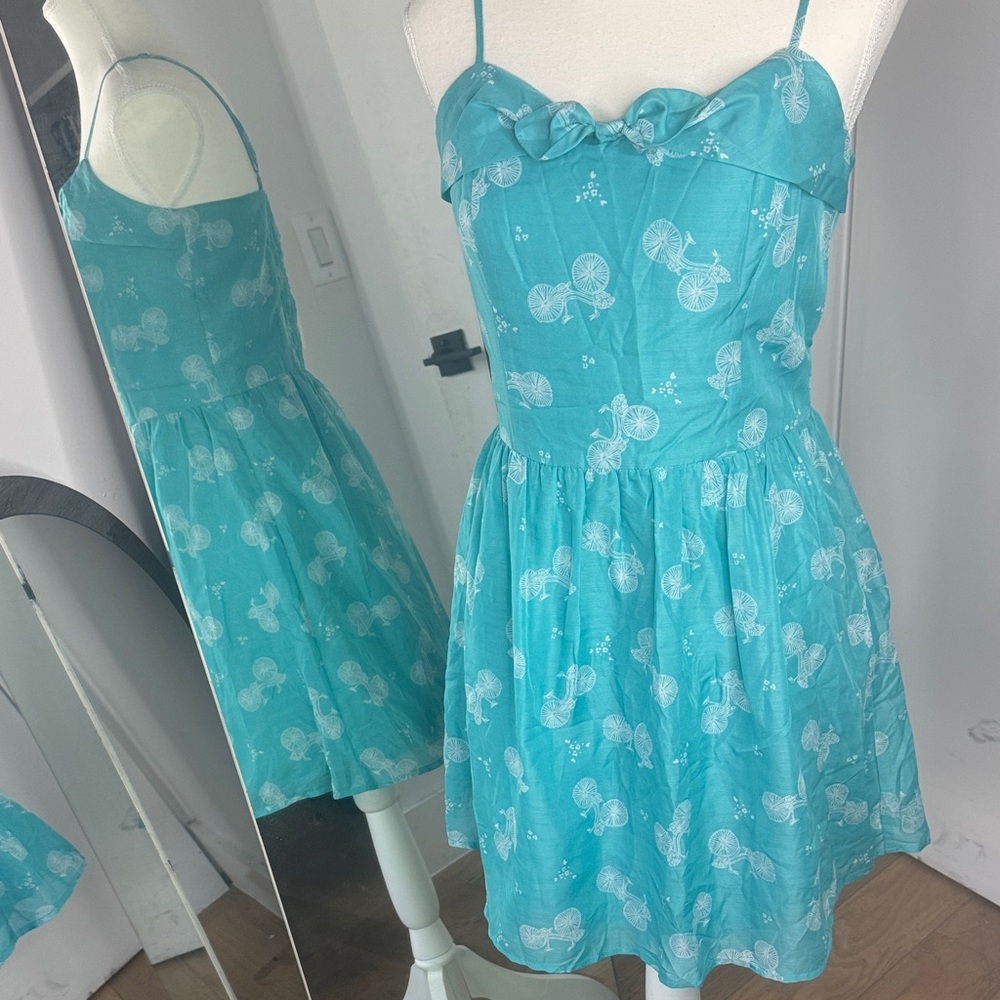 Teal Bicycle Print Dress - LC Lauren Conrad TweeCore 2010s - NWT - Sz 8